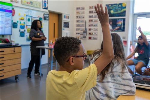 Students in Ms. Withers class raise hands