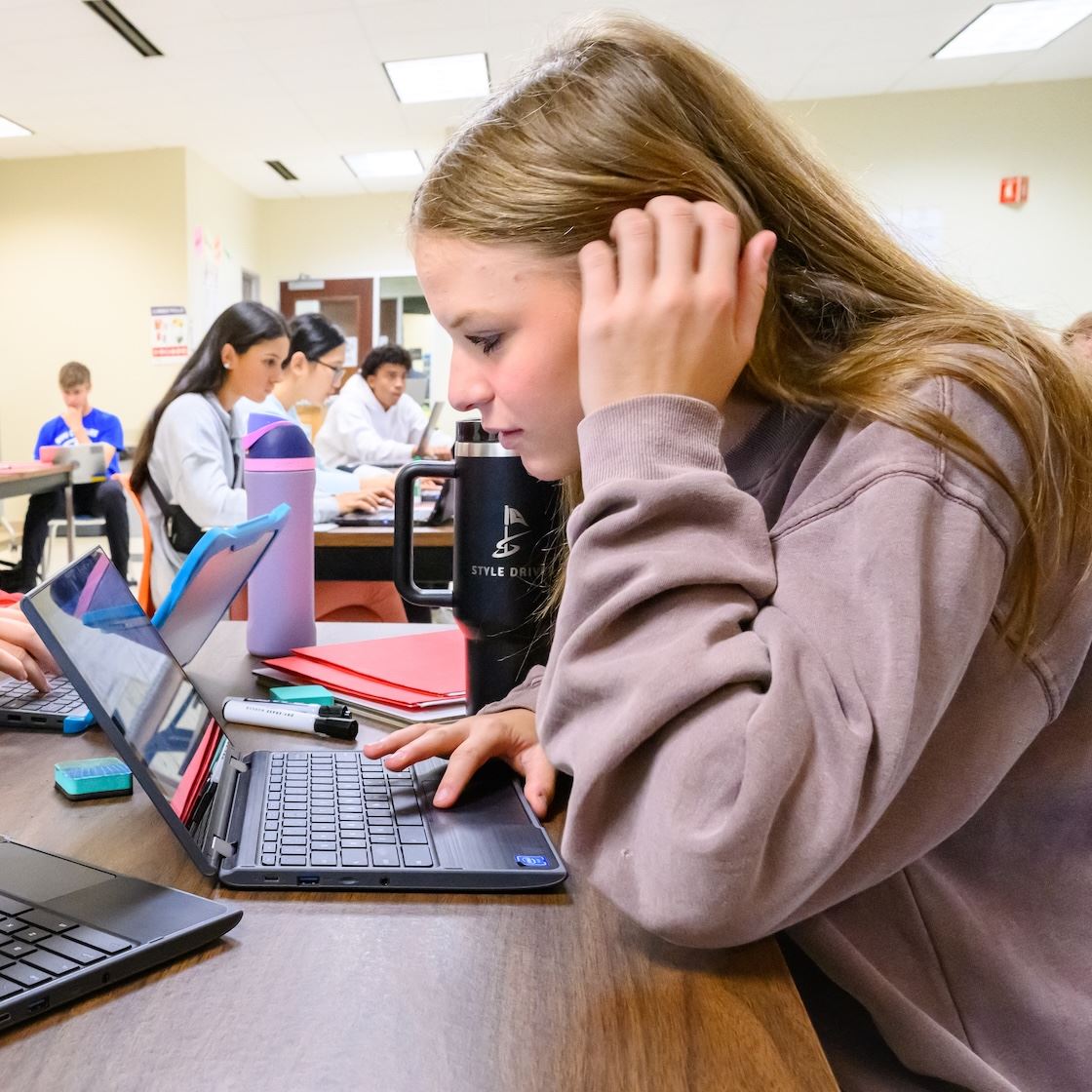  A student uses a laptop