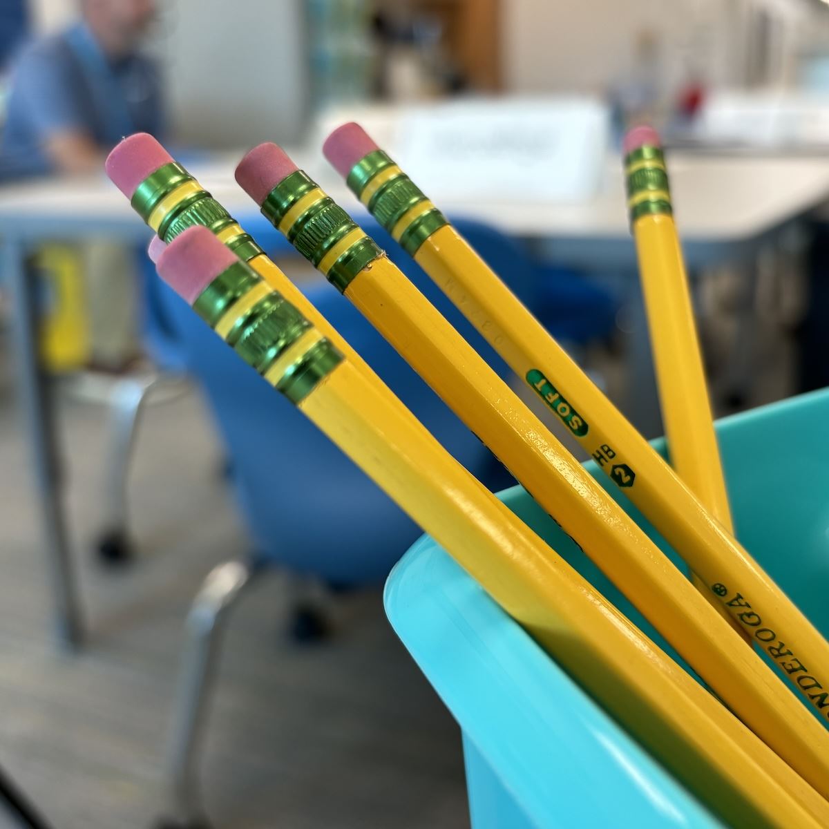  A collection of yellow pencils in a cup
