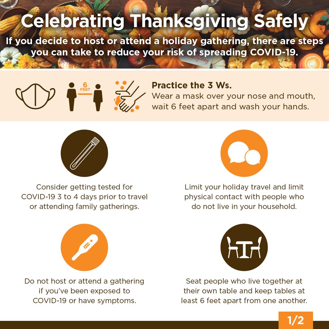  Celebrating Thanksgiving Safely NCDHHS flyer with info to stay healthy over the holidays