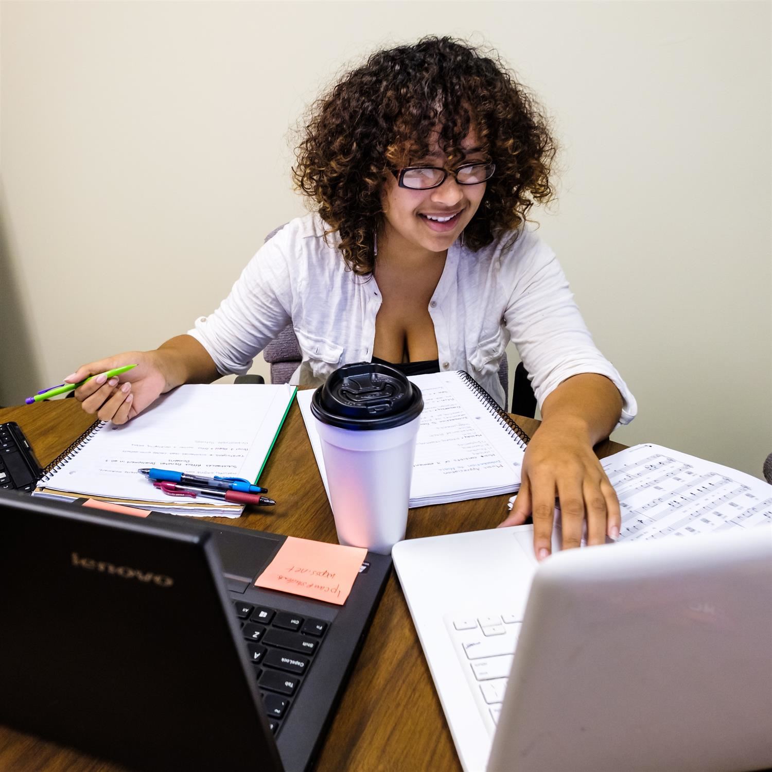  Young woman working on a computer