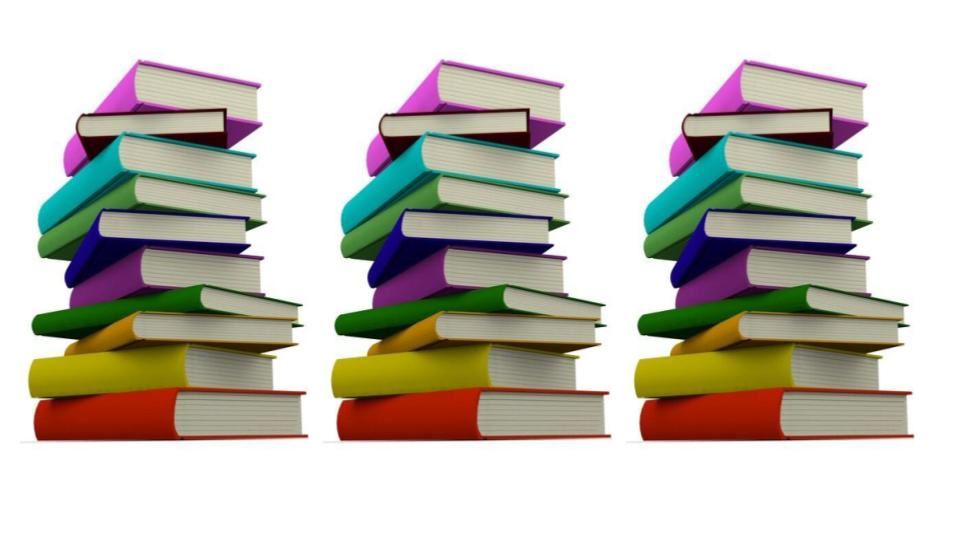  three stacks of books