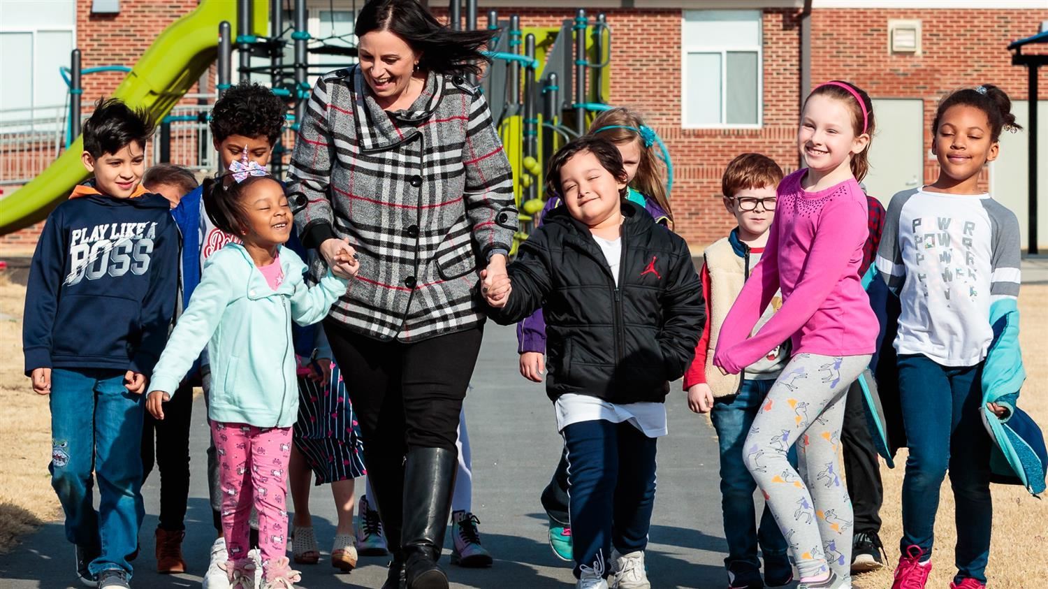 Elementary school students and principal Elementary school students and principal