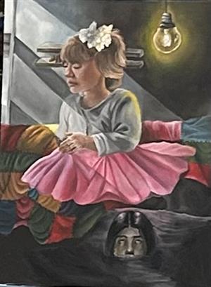 Painting of a girl on a blanket