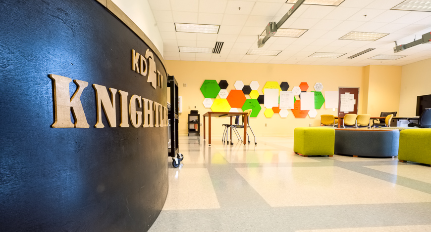 Knightdale High has converted this bright room into a collaborative learning space. 