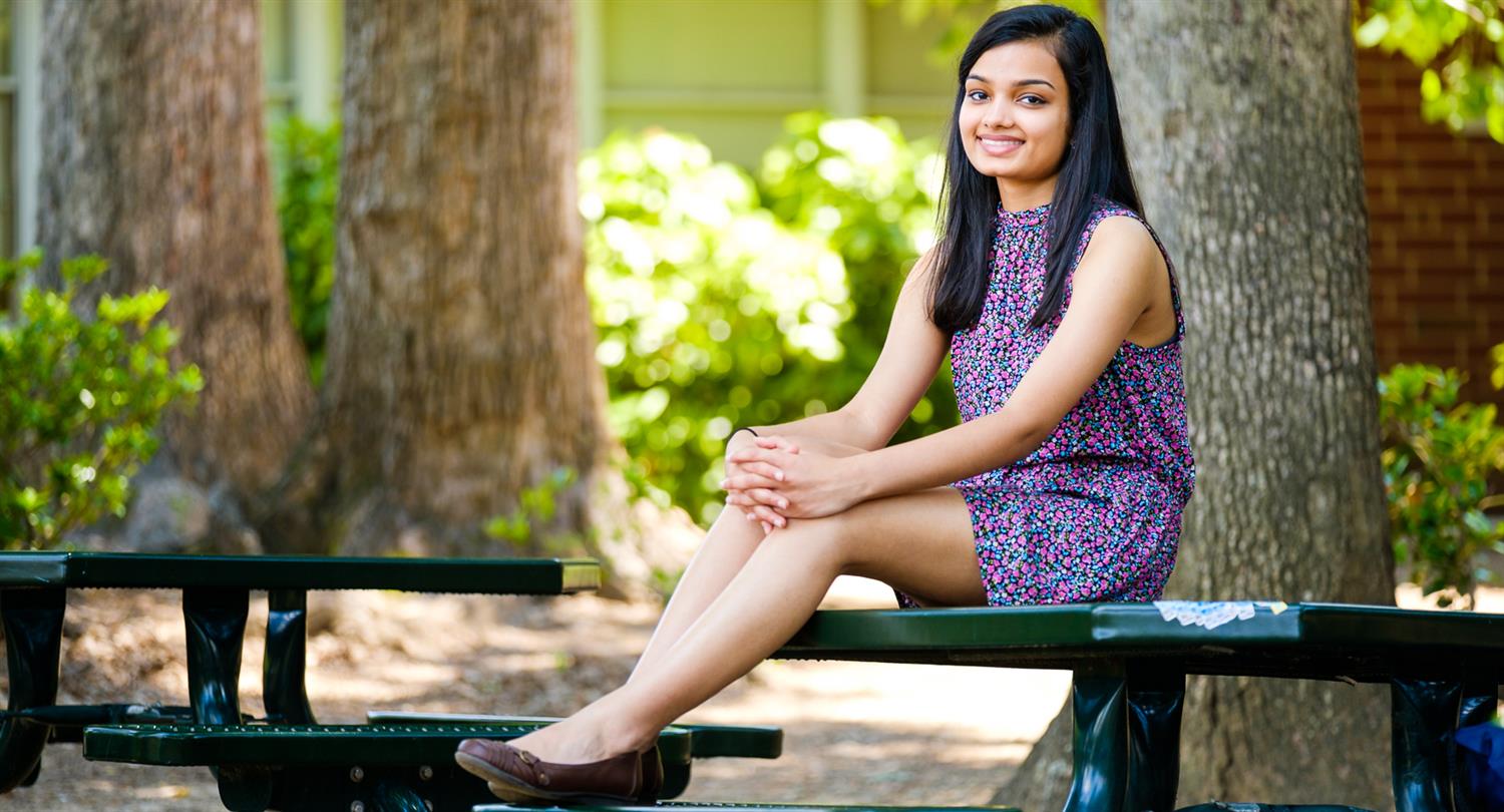 Priya at Enloe courtyard 