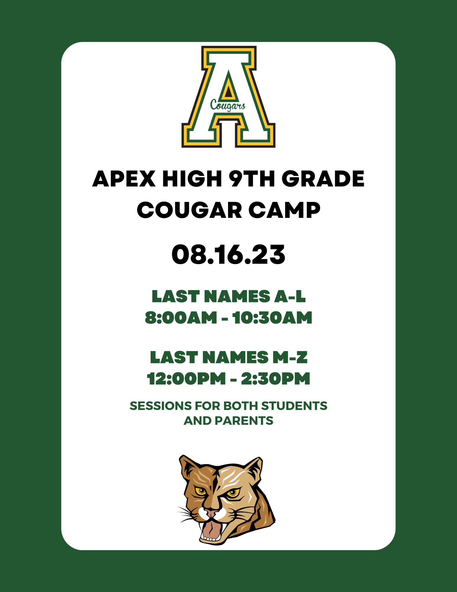  Rising 9th Grade Cougar Camp