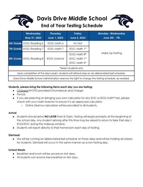 Test Schedule English