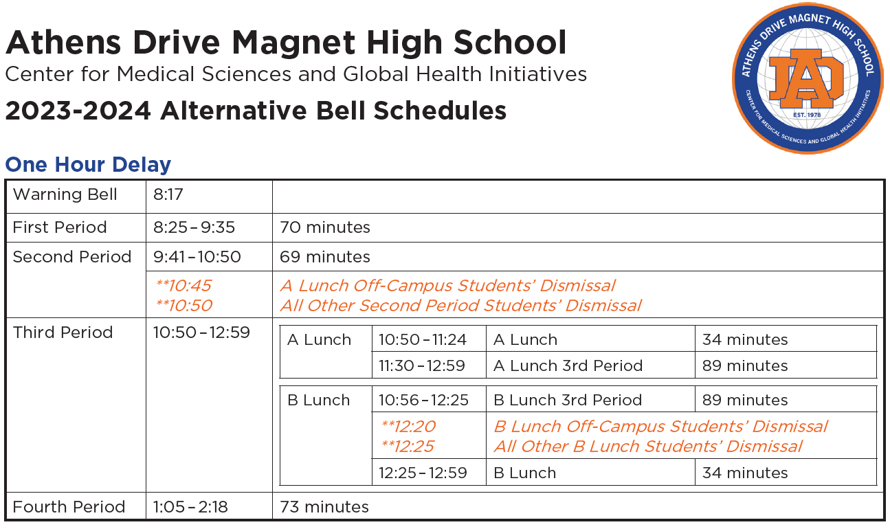 Bell Schedule and Calendar / 20232024 Alternative Bell Schedules