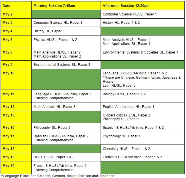 May 2022 Ib Exam Calendar