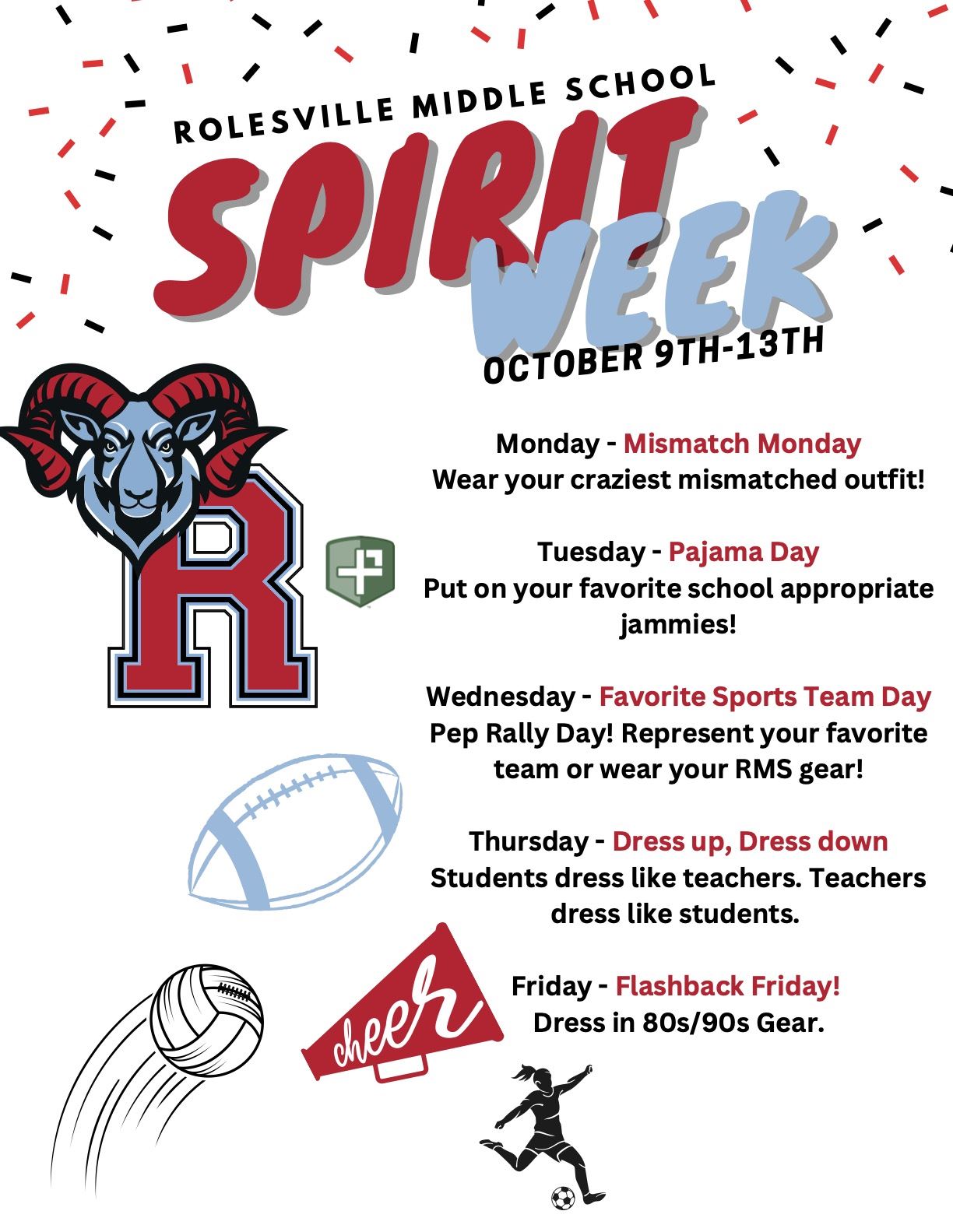  Flyer describing the five themes of Spirit Week at RMS