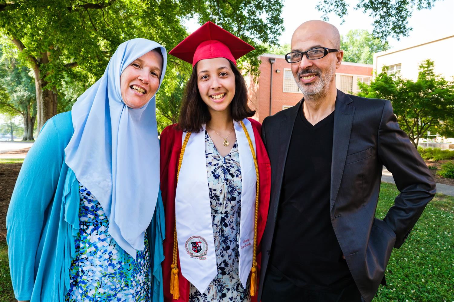 Wake STEM graduate Maryam with parents